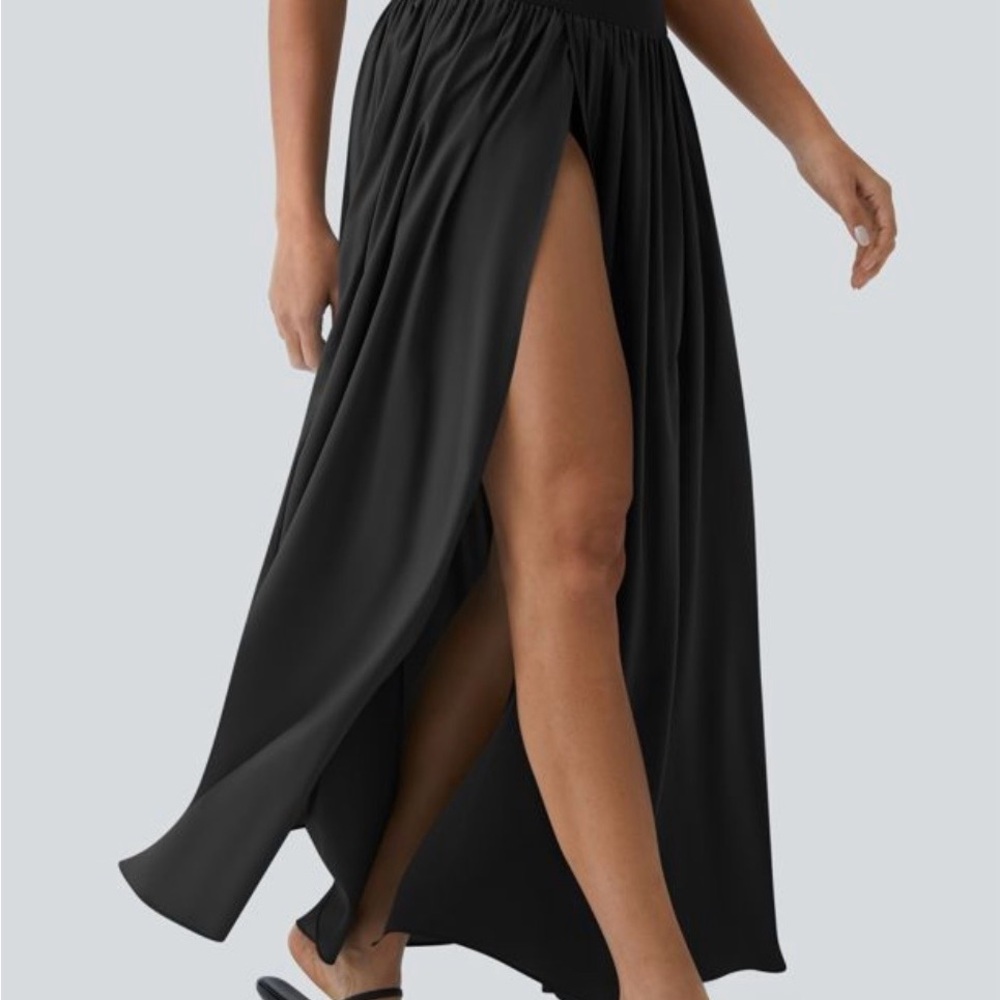 HALARA Black A-Line Skirt with High Slit